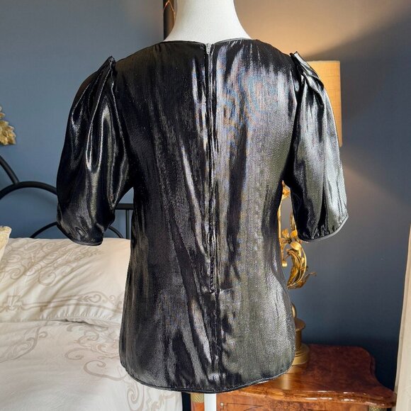 See By Chloe Black Shiny Metallic Short Sleeved Top - Picture 7 of 14